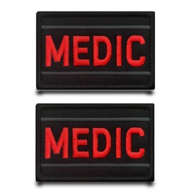 Pack of 2 Red Medic Embroidery Flag Patch Funny Embroidered Badge with Velcro Tactical Military Patch Appliques for Jeans Clothing Bags Backpacks Vest Dog Harness Outdoor Clothing Jacket