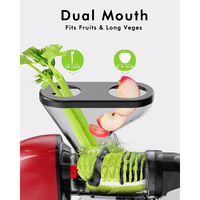 Masticating Juicer - Cold Press, Dual Mouth, Anti-Clog, Quiet, BPA-Free,