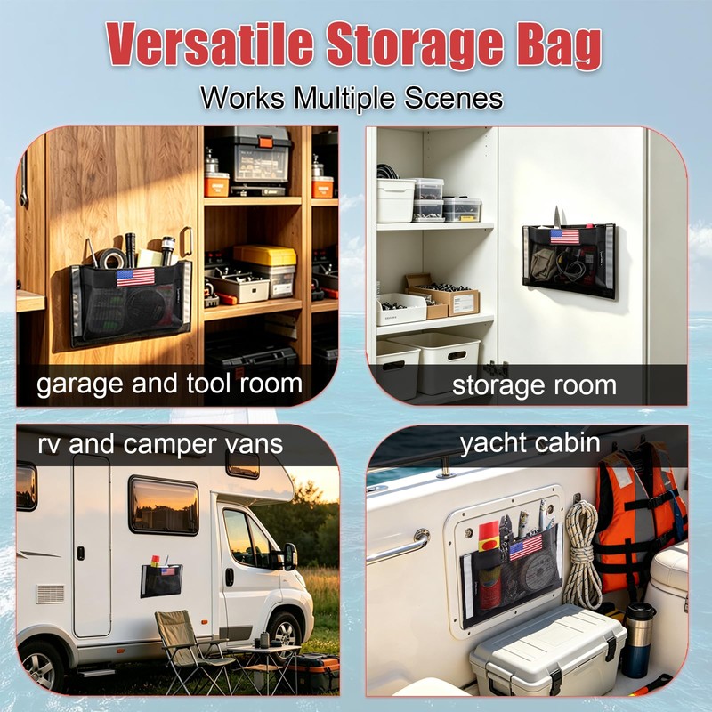 2Pcs Mesh Boat Storage Bag,Boat Organizers and Storage Self-Adhesive,10"x7"
