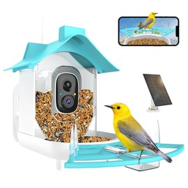 Bird Feeder with Camera, Smart Bird Feeder Camera with 1080P HD AI Identify Instant Notifications, Bird Watching Camera with Solar Panel in Backyard, Ideal Gifts for Family and Bird Lovers,Blue