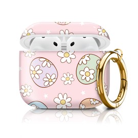 Compatible with AirPods 4th Generation Case 2024, Shockproof Cover with Golden Buckle for Women & Girls, Protective Anti-Drop Design(Cute Eggs Flower)