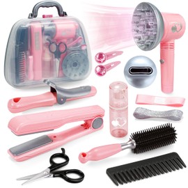 Toy Choi's Hair Salon Toys for Girls - Pretend Play Kids Hairdryer, Scissor, Combs Hair Salon Playset with Gift Box - Fake Makeup Party Favor Beauty Playset