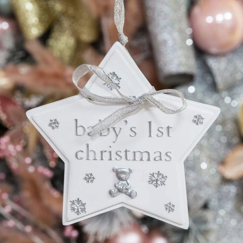 Bambino Baby's 1st Christmas Star Plaque Decoration with cute teddy