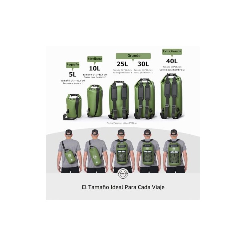 STOVER 5/10/25/30/40L Bolsa seca impermeable - Mochila enrollable con funda