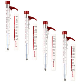 Juego de 4 Termómetros para freír Profundo, Bradshaw, 25115, Herramienta Ideal para Cocinar un Platillo con una Cocción Excelente, Cuenta con un Clip de Sujeción y una Funda Protectora De Alta Resistencia para tu Seguridad, Rojo