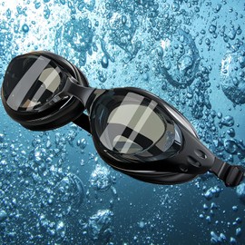 HSTWODE Optical Swimming Goggles with Prescription, Dioptres: -0 to -6.0, Black and Pink, Anti-Fog, Anti-Fog, UV Protection, Super Fit, Includes Sturdy Box (Black, -1.5)