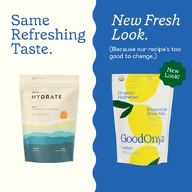 GOODONYA Organic Hydration Electrolyte Drink Mix, Certified Organic Hydration Powder, Non-GMO, Biochecked Glyphosate Free, Low Sugar, Lemonade Flavor, No Artificial Flavors, 42 Servings