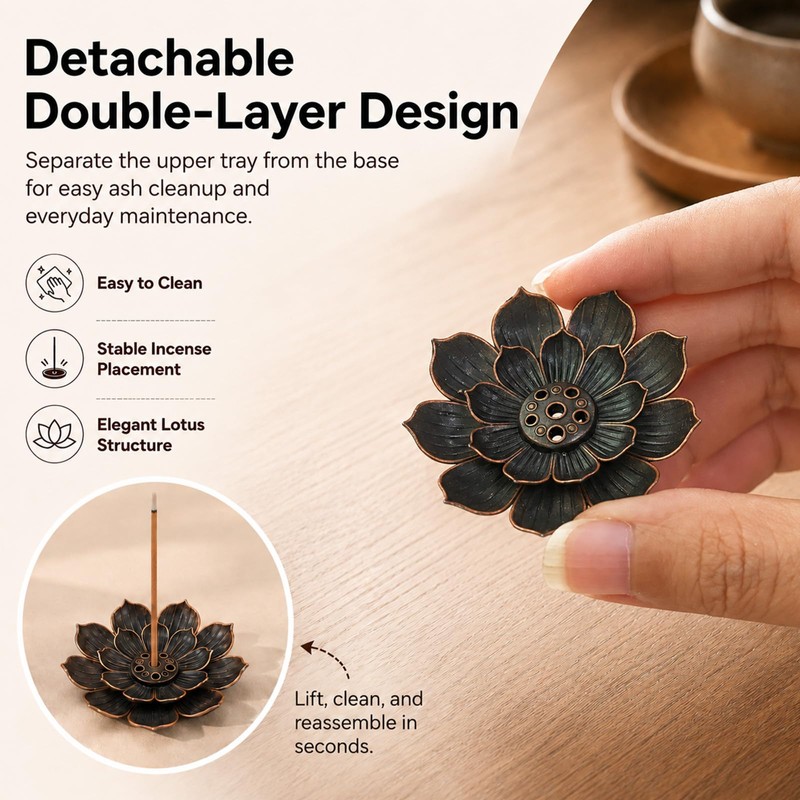 2 PCS Lotus Incense Holder, Double Layer Red Copper Incense