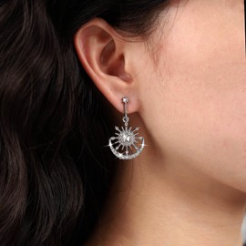 Inateannal CZ Moon Star Dangle Earrings Rhinestone Sun Moon Stars Earrings Silver Starburst Drop Earrings Vintage Crystal Crescent Moon Earrings Jewellery for Women and Girls, Zinc, No Gemstone