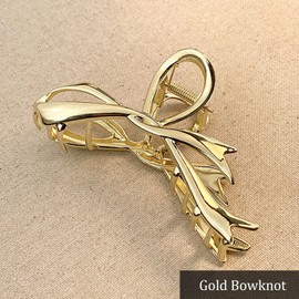 Gold Ribbon Bow Hair Clips - Alloy Non-Slip Claw Clips with Strong Hold Grip for Thick, Thin Hair Accessories (1Pcs)
