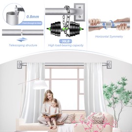 Nickel Wrap Around Curtain Rods,Nickel Curtain Rods for windows 66 to 120 inch(5.5-10Ft),Adjustable Blackout Curtain Rod,1 Inch Diameter Room Darkening Drapery Rods,Window Curtains Rod 66-120",Silver