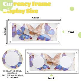 2 Pack Currency Display Acrylic Dollar Bill Holders Acrylic Money Frame Self Adhesive Money Frame Display Can Be Hung Dollar Bill Display for Christmas Collectors Regular Bill Holder, 3.5 x 7.36 Inch