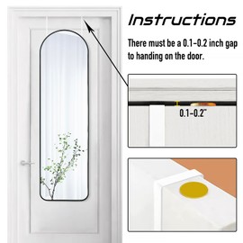 SCWF-GZ 47x14 Mirror Full Body Length Door Hanging Rope Hang Wall Mounted Metal Frame Arch Mirrors for Bedroom Bathroom Dressing Living Room 47 14 inch Black