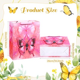 Pineraap 12Pcs Butterfly Gift Bags with Rope Handles, 3D Butterfly Pattern Medium Goodie Party Favor Bags for Baby Shower, Bridal Shower, Wedding, Girls Birthday Party Decorations, 12.6x10.2x3.9In