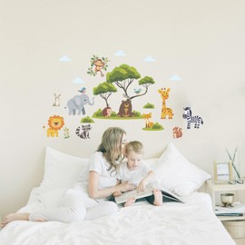 Peacoblue Carton Forest Animals Wall Sticker Decal Decor, 3 Sheets 11.8" x 37.8" Vinyl 3D Removable Peel and Stick Wall Murals for Living Room Bedroom Nursery Pediatric Clinic Classroom Playroom