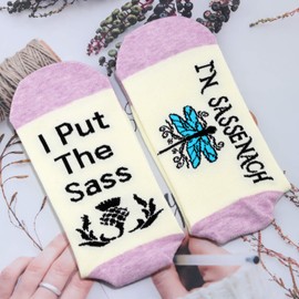 G2TUP Sassenach Dragonfly Thistle Gaelic Socks I Put The Sass in Sassenach (Dragonfly Thistle Gaelic Socks, Mid Calf)