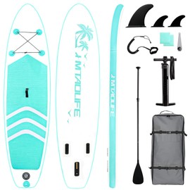 Hmtaolife Inflatable Stand Up Paddle Board, 10' SUP with Premium Accessories, Including Adjustable Paddle,Carry Bag,Hand Pump,Repair Kit,Yoga Board for Youth & Adult (10' Mintgreen)