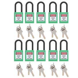 10Set Safety Padlock, Lockout Tagout Locks with Keyed Different, Loto Safe Padlocks for Factories Construction Sites(Green)