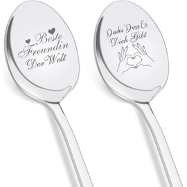 Gifts for Girlfriend, Set of 2 Coffee Spoons with Engraving - Beste Freundin Der Welt & Danke Dass Es Dich Gibt, Gift Girlfriend Birthday Christmas