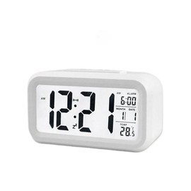 MJ.INC Alarm Clock, Digital Tabletop, Alarm Clock, Wake Up, Kids, Loud Volume, Loud Screen, Night Backlight, Automatic Lighting, Thermometer, Alarm, Japanese Instruction Manual (White) 5.5 x 3.1 x 1.8