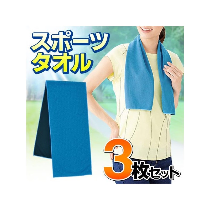 ライズジャパン 冷感タオル 3枚セット スポーツタオル 85×28cm 濡らして使う 汗拭き 無地 ひんやり HOUタオル3枚