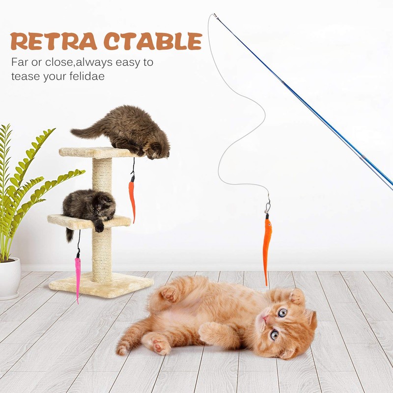 Retractable Cat Toys Wand with 5 Piece Teaser Refills, Interactive