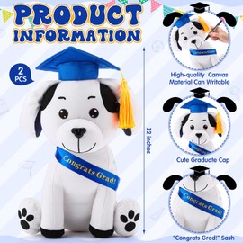 Zomiboo 2 Pcs Graduation Autograph Stuffed Dog to Sign 12 Inches Signature Animal 2025 Congratulations Plush Dog with Cap and Sash Cute Graduation Gifts(Blue)