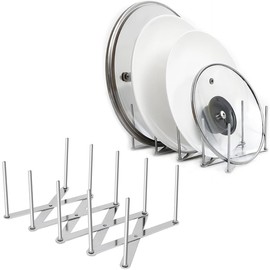 Topfdeckelhalter Organizer Edelstahl für Grill Küche 2er Set | Teleskopisch, Faltbar, Tellerhalter, Deckelhalter, Rippchenhalter für BBQ Grillpartys