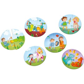 HABA 303761 - HABA-Lieblingsspiele – Puzzles Ritter und Prinzessin , 6 Puzzles mit je 2 Teilen aus stabiler Pappe , Kinderpuzzle mit bunten Märchenmotiven , Spielzeug ab 2 Jahren