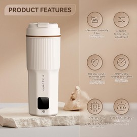 QianShouYan Travel Kettle 15oz 300W with 6 Temperature Control Small Portable Kettle, Overheat Protection Electric Kettle, Stainless Steel Leakproof Design Small Kettle 100-240V