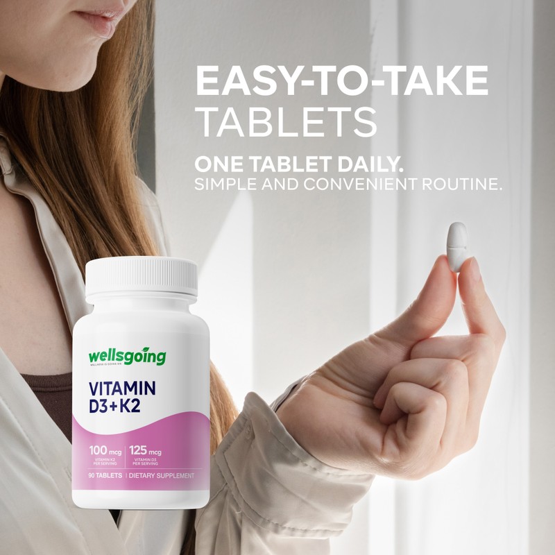 Wellsgoing Vitamin D3 + K2 Supplement, 5000 IU (125 mcg)