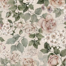 CiCiwind Floral Peel and Stick Wallpaper Vintage Flower Contact Paper Farmhouse Removable Self Adhesive Retro Rustic Wall Paper for Bedroom Bathroom Green Leaf Wallpapers Decor Cabinets 17.3" × 78.7"