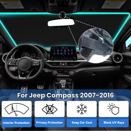 PAIMOHO Car Front Windshield Sun Shade for Jeep Compass 2007-2016, Car Window SunShades Shield Cover Sun Visor Protector with 240T Reflective Fabric UV & Sun Heat Protection Accessories