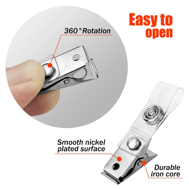 CHTUGEM 30 Pcs Metal Badge Clips with Transparent PVC Straps,