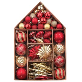 Valery Madelyn 70pcs 3-9cm Shatterproof Christmas Baubles Pack, Traditional Red and Gold Christmas Ball Ornaments for Christmas Tree Decoration