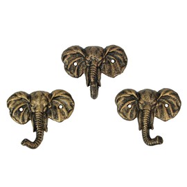 Set of 3 Cast Iron Elephant Antique Gold Wall Hooks - Stylish, Durable, and Functional Decorative Hooks for Organizing Hats, Towels, Coats, Keys, or Pet Leashes