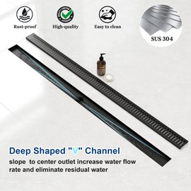 Neodrain 48" Matte Black Bathroom Linear Shower Drain with Removable Capsule Pattern Grate, 304 Stainless Steel Shower Floor Linear Drain- CUPC certified with Hair Strainer
