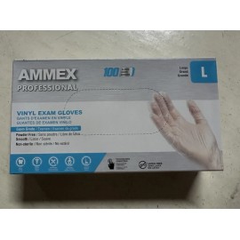 AMMEX Box of 100 Large AMMEX Medical Vinyl Exam Gloves Clear/Powder-F