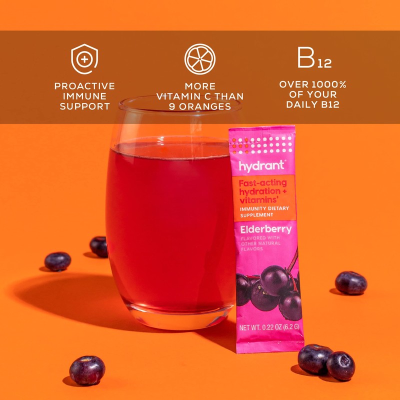 Hydrant - Immunity Electrolyte Powder, Elderberry Flavor, 30 Instant Rehydration