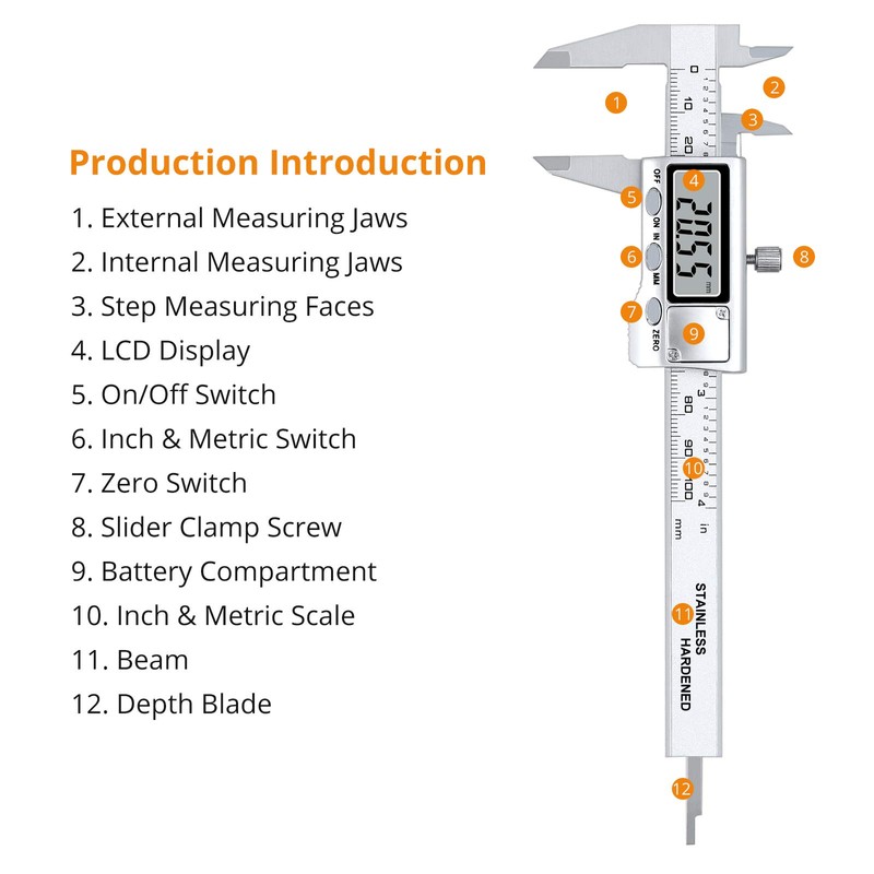 Neoteck Digital Vernier Caliper 100mm/4 Inch Stainless Steel Electronic Caliper