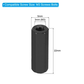 PATIKIL M3 Hex Nuts, 6pcs M3 Threaded Spacers Aluminum 22mm L Female Metal Spacer Screw Standoff for M3 Screw Bolts RC Car Drones Stacks Motherboard, Black