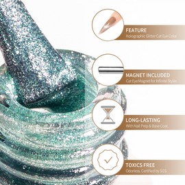 MAYCHAO 15ML Cat Eye Gel Nail Polish 1Pc Cyan Gel Polish with Magnet Soak off Holographic Magnetic Nail Polish for Nail Art Manicure Salon DIY at Home, 0.5 OZ