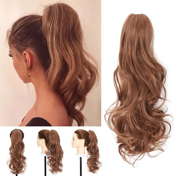 Long Short Claw Ponytail Hair Extension One Piece Cute Clip in on Ponytail Jaw/Claw Synthetic Straight Curly Hairpieces 18" Curly Light Auburn