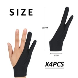 4 Artist Drawing Gloves - Elastic, Anti-Fouling, Two-Finger, Wrist Protectors - Special Flat Plate for Painting and Sketching (8.5*21.5cm)