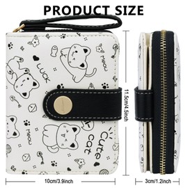Farcauo Cat Wallet for Women Small Cute Kawaii Black Coin Purse with ID Window and Credit Card Holder Compact Wallet for Women