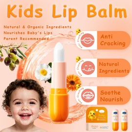 Natural & Organic Kids Lip Balm Set - Cute Girls Baby Lips Lip Care with Moisturizing Relief for Dry Cracked Lips (Pack of 2)