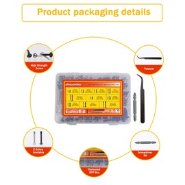 dmluosimu 460pcs 410 Stainless Steel Natural Color and Black Zinc Treatment Truss Head Phillips Fast Self Tapping Sheet Metal Screws,Diameter #8 and #10,with Tweezer and Screwdriver Assortment Kit