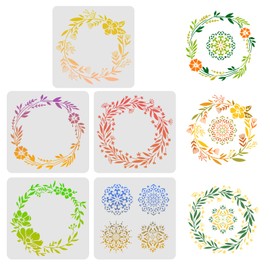 FINGERINSPIRE 5 Pieces Wreath Stencils for Drawing Painting Templates 30 x 30 cm Plastic Anadem Stencils Decoration Square Flower Stencils for Painting on Wood, Floor, Wall and Fabric