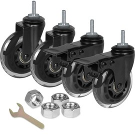 8T8 3 Inch Rubber Caster Wheels Heavy Duty with 2 Brakes, 5/16"-18 x 1" Threaded Stem Casters Set of 4 (Screw Diameter 5/16", Length 1"), Quiet and Smooth Rolling Castors for Furniture Hardwood Floors