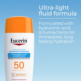 Eucerin Sun Advanced Hydration Ultra-Lightweight Face Sunscreen SPF 50 with Hyaluronic Acid & Humectants, Hydrating Sunscreen for Face, Non Comedogenic and Hypoallergenic, 1.7 Fl Oz Bottle
